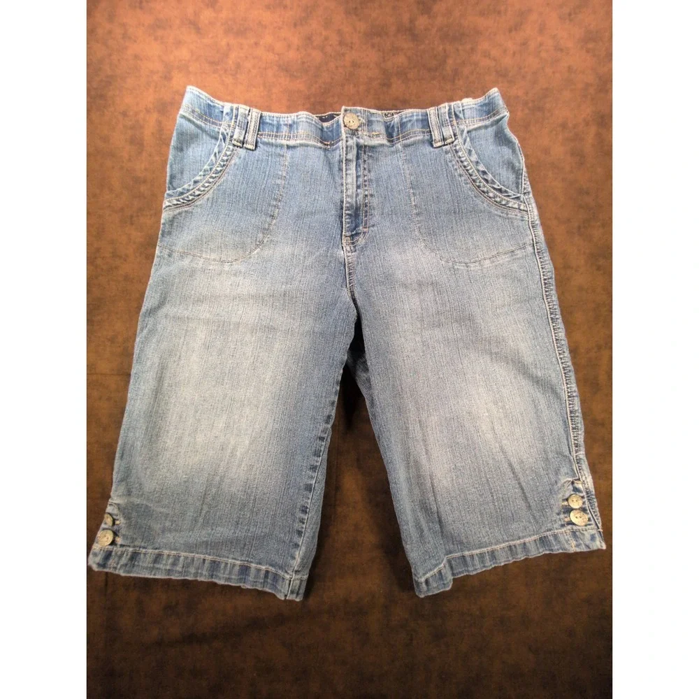 Gloria Vanderbilt Womens Flex Waist Medium Wash Slit Leg Bermuda Capri Shorts 12